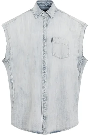 Balenciaga Denim Shirts, female, , M, Bleached Ring Ripped Sleeve Shirt