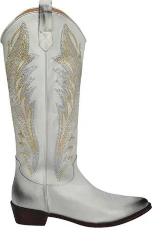 Coral Blue Cowboy Boots, female, , 3 UK, Vintage Leather Cowboy Boots with Embroidery