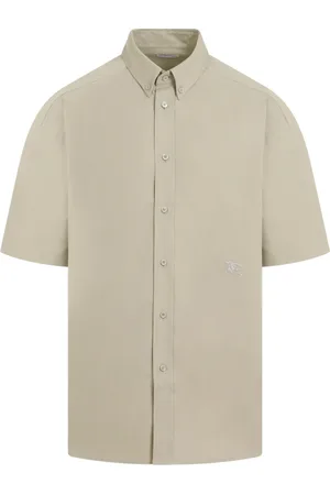 Burberry Short Sleeve Shirts, male, , XL, Green Cotton Shirt Short Sleeve