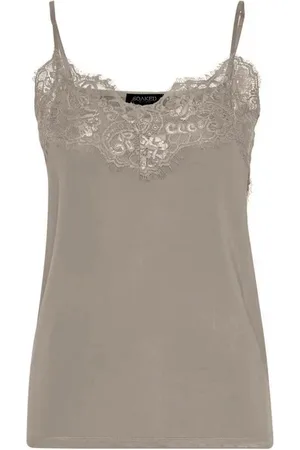Soaked in Luxury Sleeveless Tops, female, , M, Lace Trim Singlet Lingerie Brindle