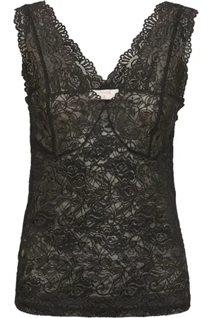 Cream Sleeveless Tops, female, , XL, Lace Long Top