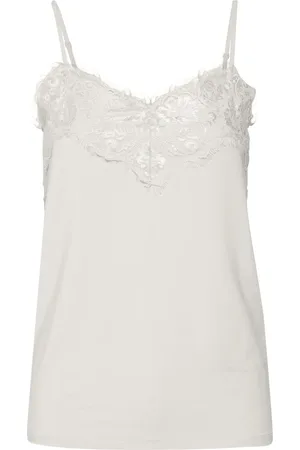 Soaked in Luxury Sleeveless Tops, female, , XS, Lace Trim Singlet Lingerie Broken