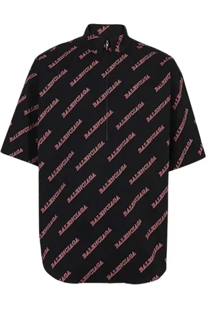 Balenciaga Short Sleeve Shirts, male, , S, Printed Cotton Chemise with Short Sleeves
