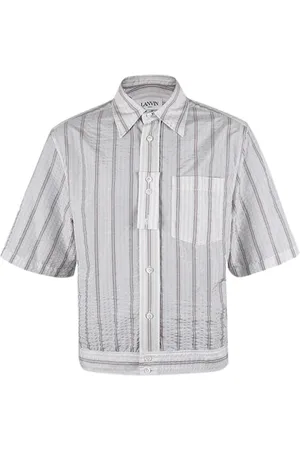 Lanvin Short Sleeve Shirts, male, , XL, Striped Cotton Poplin Blouson Shirt