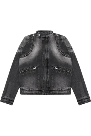 MISBHV Denim Jackets, male, , M, Charcoal Denim Moto Jacket with Zip Details