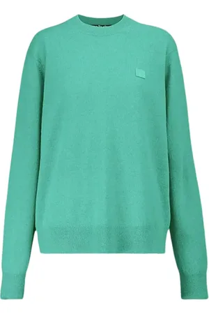 Acne Studios Round-neck Knitwear, female, , L, Wool Ribbed Jumper with Iconic Face Appliqué