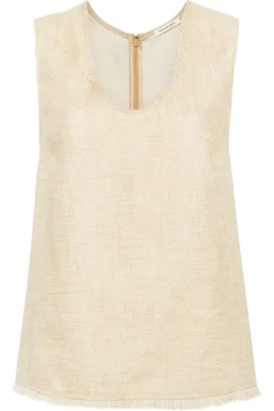 By Malene Birger Sleeveless Tops, female, , M, Linen Blend Fringe Trim Top