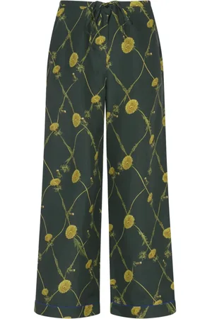 Burberry Wide Trousers, female, , XS, Silk Pyjama Trousers with Dandelion Print