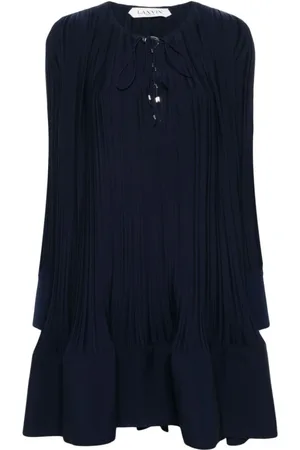 Lanvin Short Dresses, female, , XS, Navy Lace-Up V-Neck Dress