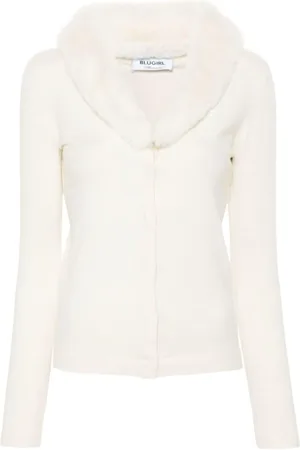 Blugirl Beige Knit Cardigan with Faux-Fur Collar