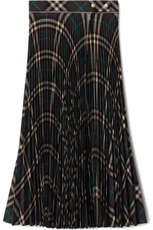 Burberry Midi Skirts, female, , XS, Wool Blend Check Pleated Skirt