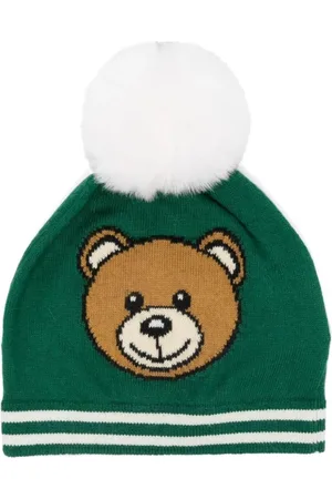 Moschino Hats & Caps, unisex, , L, Pom Pom Knit Hat with Teddy Logo
