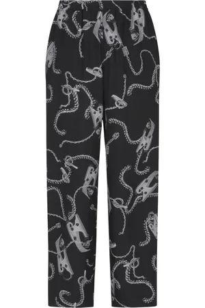 Burberry Straight Trousers, female, , L, Silk Poplin Printed Trousers
