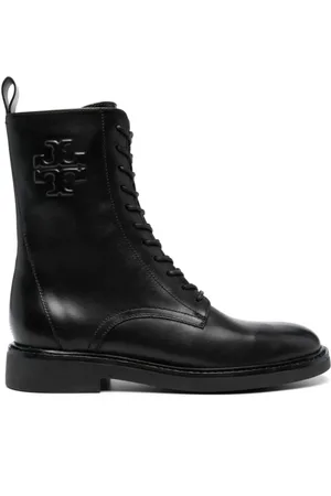Tory Burch Embossed Logo Lace-Up Leather Boots