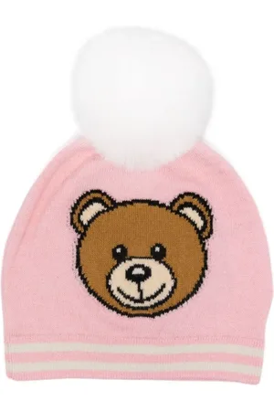 Moschino Pom Pom Knit Hat with Teddy Logo