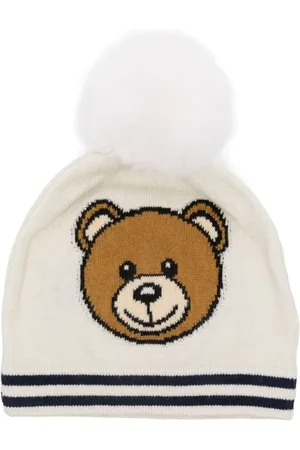 Moschino Hats & Caps, unisex, , M, Pom Pom Knit Hat with Teddy Logo