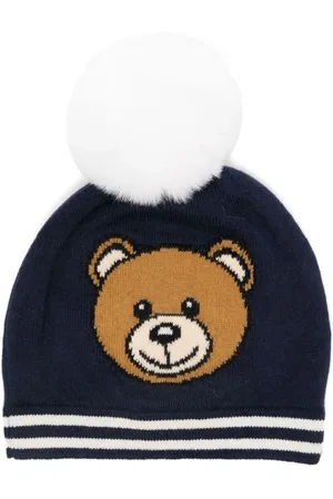 Moschino Pom Pom Knit Hat with Teddy Logo