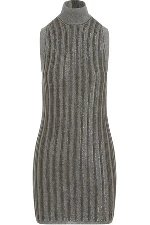 Tom Ford Knitted Dresses, female, , S, Metallic Olive Turtleneck Dress