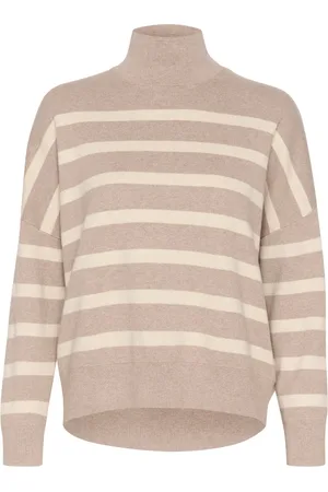 INWEAR Turtlenecks, female, , XL, Striped Turtleneck Pullover - Sandy Grey