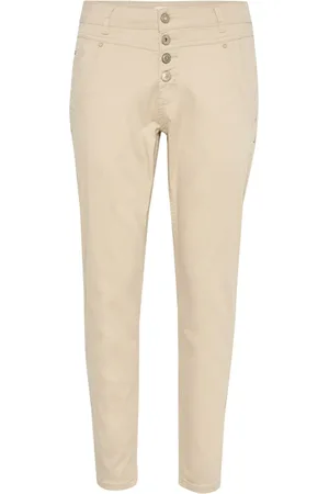 Cream Cropped Trousers, female, , W25, Modern 7/8 Twill Trousers Feather Gray