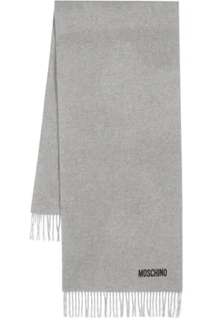 Moschino Winter Scarves, male, , ONE SIZE, Grey Fringed Wool Scarf Wrap