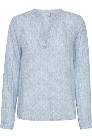 Kaffe Blouses, female, , XL, /Chalk Fan Print Blouse Top