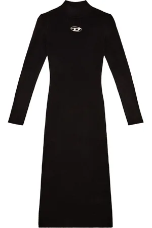 Diesel Knitted Dresses, female, , XS, Ribbed Knit Dress with D Plate