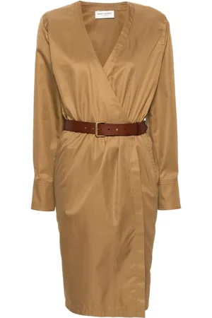 Saint Laurent Party Dresses, female, , S, Camel Cotton Twill Midi Dress