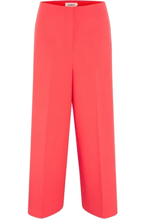 Soaked in Luxury Wide Trousers, female, , M, Cropped Wide Leg Trousers Hot Coral