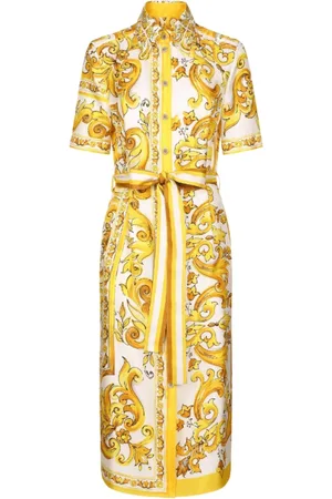Dolce & Gabbana Shirt Dresses, female, , S, Majolica Print Silk Midi Dress