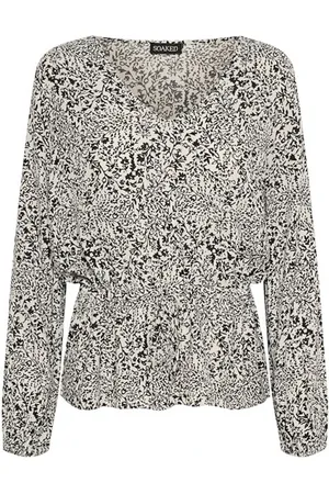Soaked in Luxury Blouses, female, , XS, Drawstring Blouse White Ditsy Print