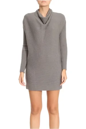 Emporio Armani Knitted Dresses, female, , S, Long Sleeve Ribbed Draped Collar Dress