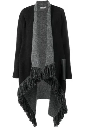 Liu Jo Cardigans, female, , M, Fringed Long Coat with Faux Leather Pockets