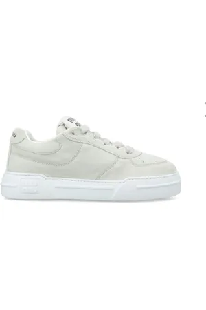 Miu Miu Leather Trainers with Logo Print
