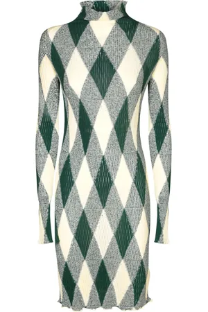 Burberry Green Silk Dress Diamond Print