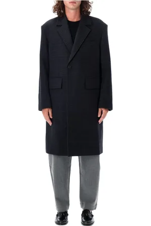 STUDIO NICHOLSON Single-Breasted Coats, male, , L, Check Pattern Wool Over Coat