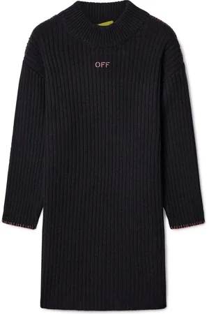 OFF-WHITE Dresses, female, , 10 Y, Wool Blend Dress Ribbed Knit Logo Embroidery