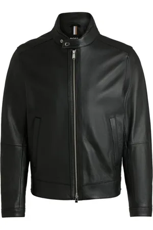 HUGO BOSS Leather Jackets, male, , L, Grained Leather Jacket with Smooth Finish