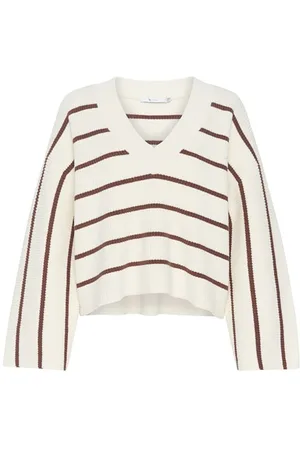 Gestuz V-neck Knitwear, female, , S, V-Neck Pullover with Brown Stripes