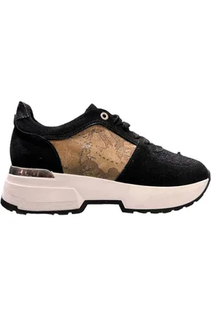 ALVIERO MARTINI 1A CLASSE Sneakers, female, , 3 UK, Black suede Trainers with Geo Classic print inserts