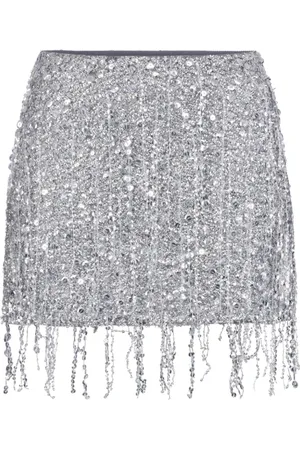 Elisabetta Franchi Short Skirts, female, , S, Sequin Fringe Embroidered Mini Skirt