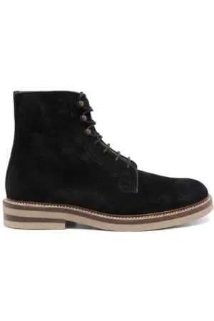 Brunello Cucinelli Lace-up Boots, male, , 6 UK, Black Suede Ankle Boots Low Heel