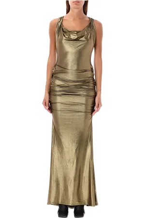Vivienne Westwood Gold Metallic Sleeveless Cowl Neck Dress
