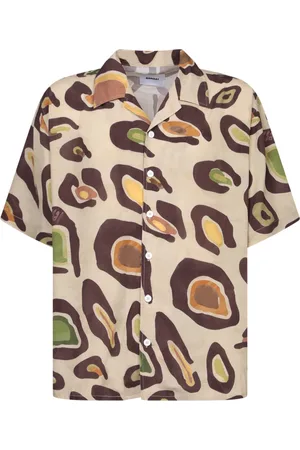 BONSAI Short Sleeve Shirts, male, , S, Beige Patterned Bowling Neck Shirt