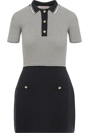 VALENTINO Elegant Knit Dress in Ivory Navy