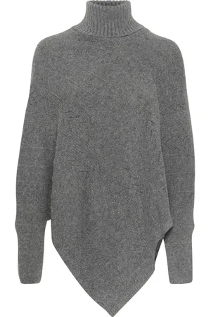 Cream Turtlenecks, female, , ONE SIZE, Turtleneck Poncho Strik Asphalt Melange