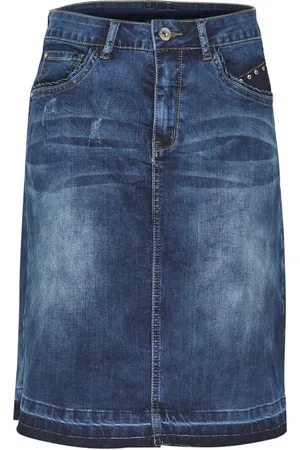 Cream Patched Denim Skirt with Studs