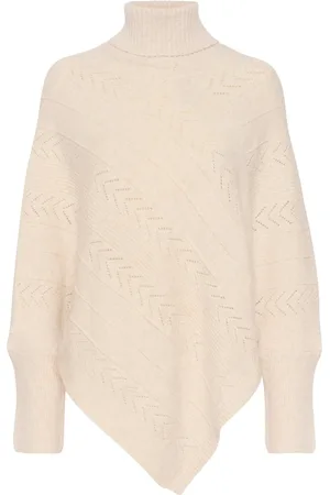 Cream Turtlenecks, female, , ONE SIZE, Turtleneck Poncho Knit Oat Melange