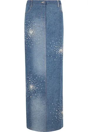 Des Phemmes Denim Skirts, female, , XS, Embroidered Denim Midi Skirt