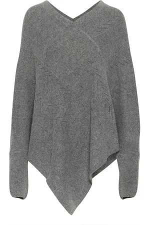 Cream Knit Poncho Asphalt Melange Stylish Pattern